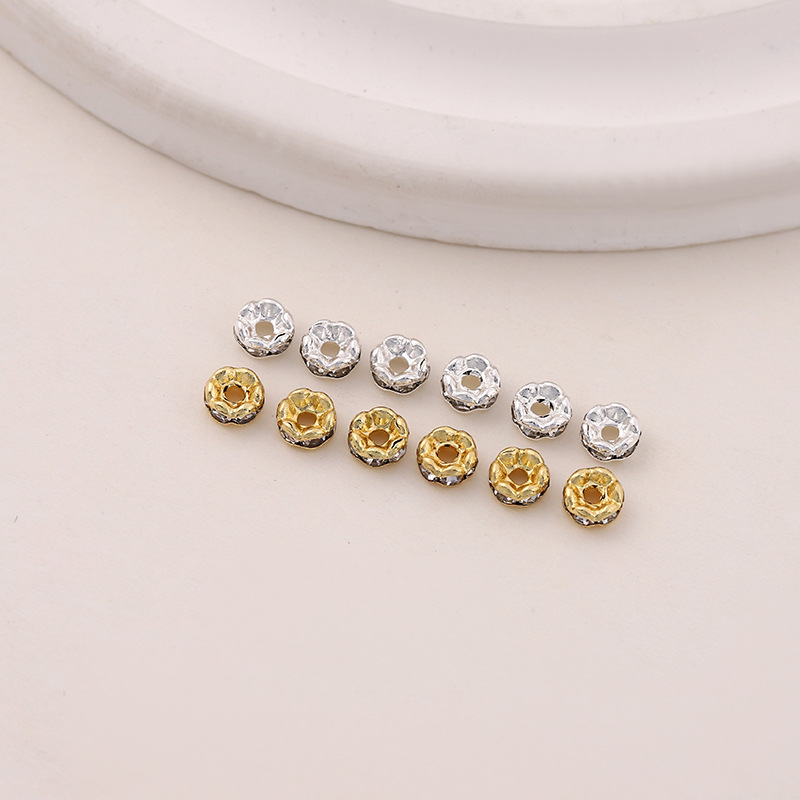 18k real gold color-retaining rhinestone bead diamond ring inlaid zircon spacer beaded lace diamond ring diy jewelry accessories