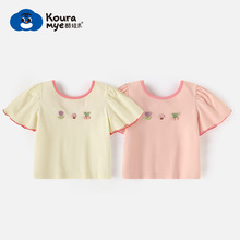 夏季女童T恤泡泡袖上衣洋气蝴蝶结短袖女孩韩版可爱刺绣圆领T恤