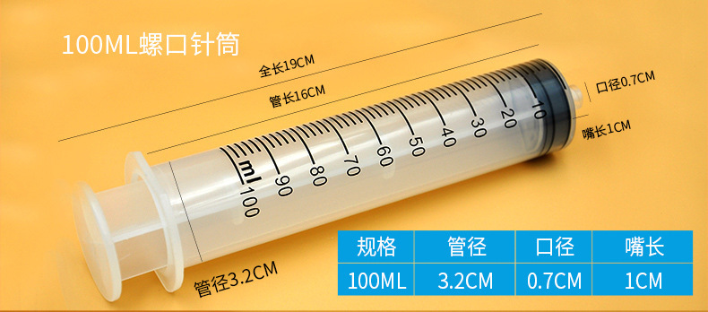 跨境厂家直销兽用注射器塑料100ml200ml针筒点胶分装液体冲洗抽油