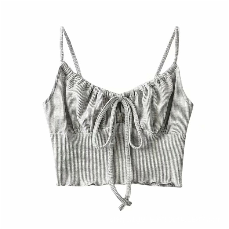 阿木家 ins博主款抽绳系带小背心外穿短款华夫格露脐吊带上衣夏