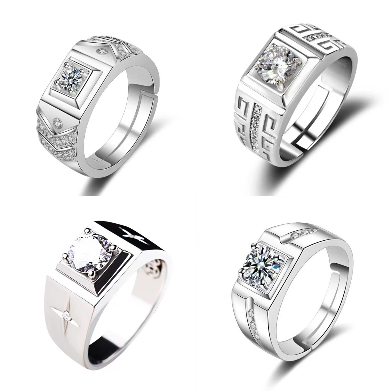 情侣对戒男女钻戒仿真锆石开口婚戒镀白金男戒欧美批发 男士戒指