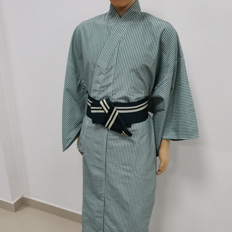 传统日式男士双层绅士浴衣 男士条纹和服袍家居服睡袍
