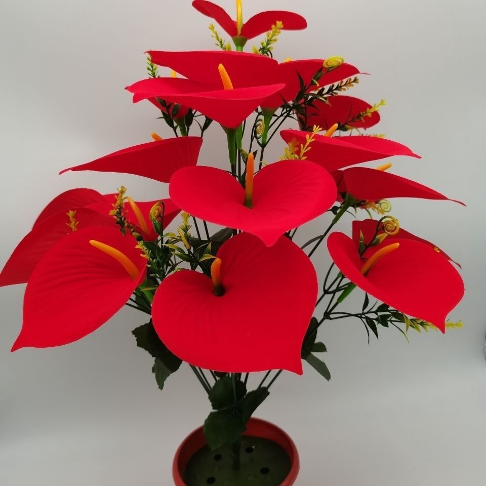 假花一品红绒布圣诞花红色大朵花束庆典园艺落地摆放绢花盆栽