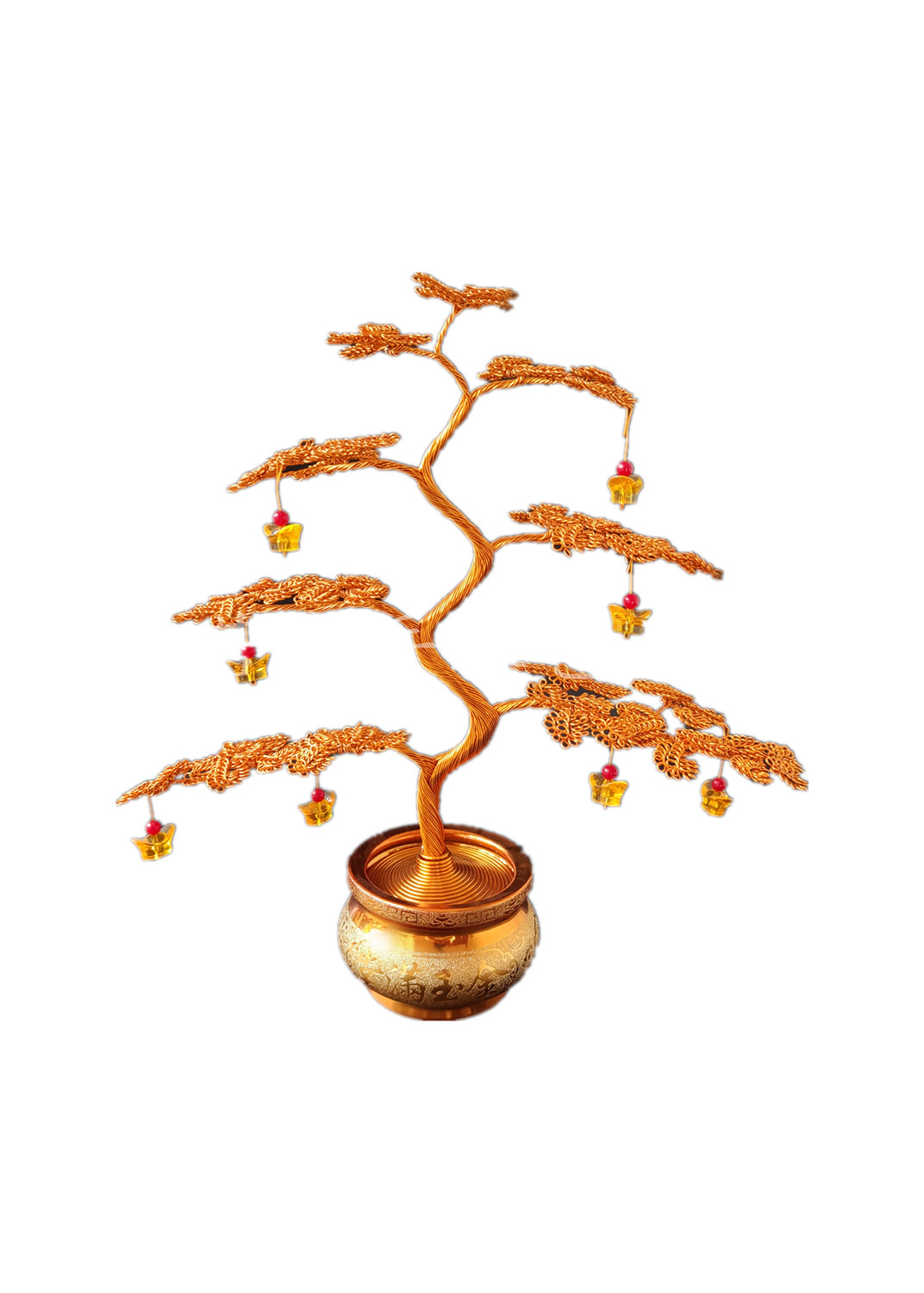 zbds装饰摆件工艺品装饰品家居招财树发财树铝线铁丝编织金属丝盆