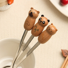 小熊儿童木柄勺子筷子套装上学用便携外带餐具小学生专用收纳盒