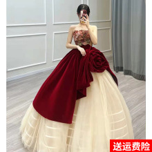 玫瑰骑士敬酒服新娘感结婚订婚晚礼服轻奢小众红色主婚纱