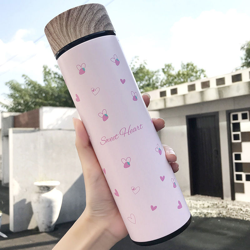 Japanese Pastoral Style Thermos Cup Girl's Heart Fresh Lovely Pink Artistic Female Student Retro Personalized Portable Portable Cup