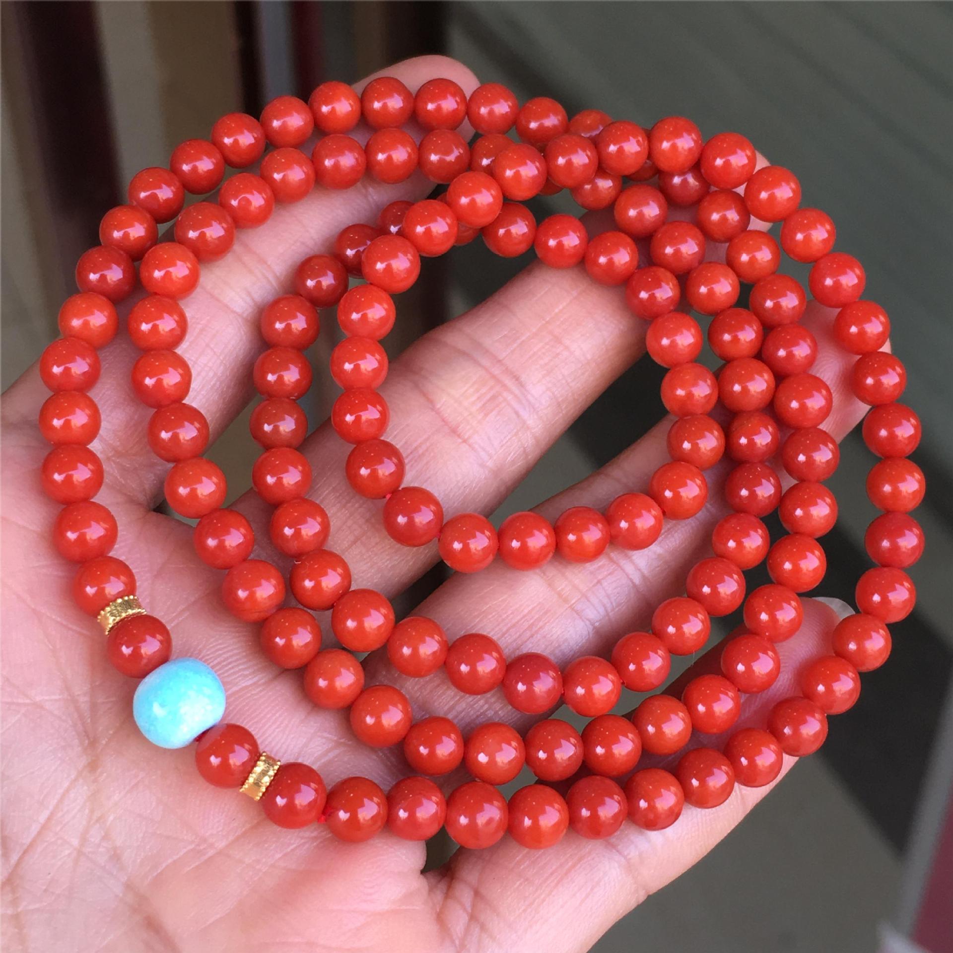 精品瓦西南红四圈手链满色满肉纯色柿子红无杂裂diy