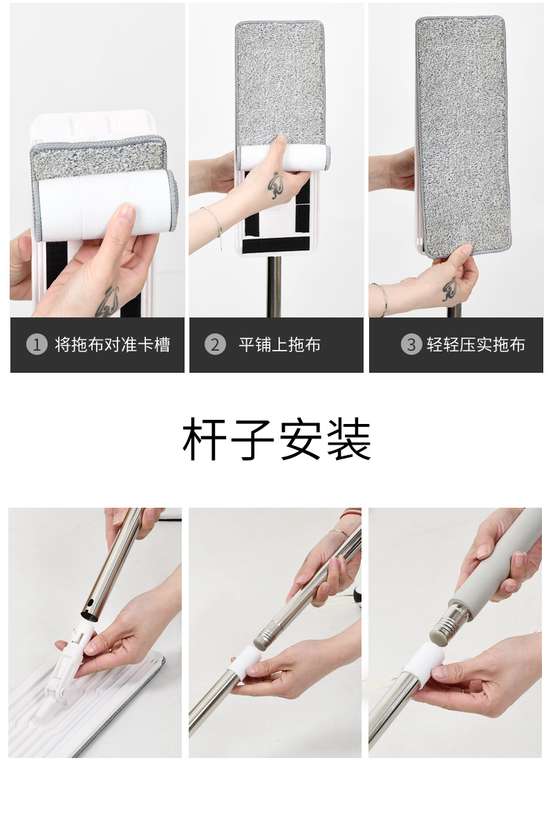 跨境快手抖音拖把懒人拖布拖把桶平板墩布免手洗网红懒人拖刮刮乐