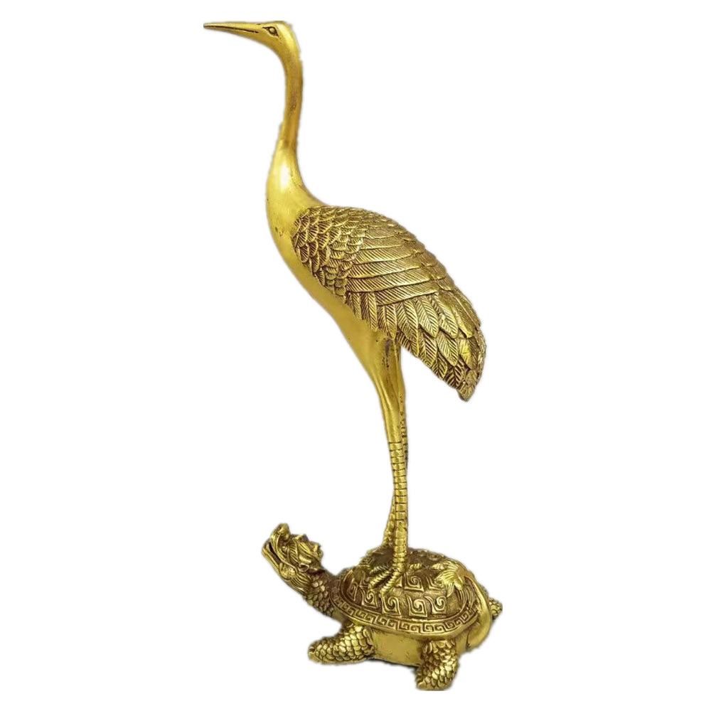 黄铜仙鹤连年铜龟鹤桌面摆件仙鹤踏长寿龙龟双鹤龟祝寿铜器礼品