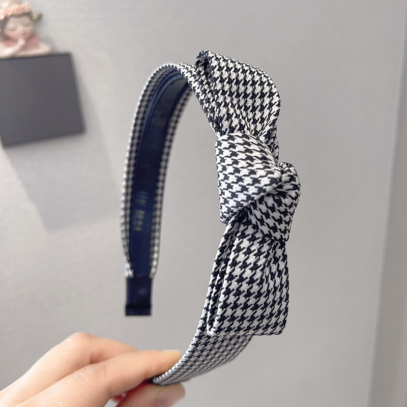 Houndstooth Headband High-Grade Retro French Hair Accessories High-Profile Figure Headband Versatile Go out in Autumn and Winter Width Hair Clip Headdress