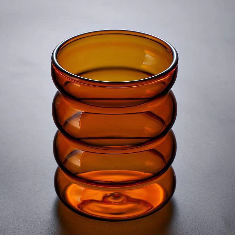 Good-looking Hand-Blown Corrugated Colored Glass Cup Coffee Milk Cup Cute Spiral Caterpillar Cup Circle Cup
