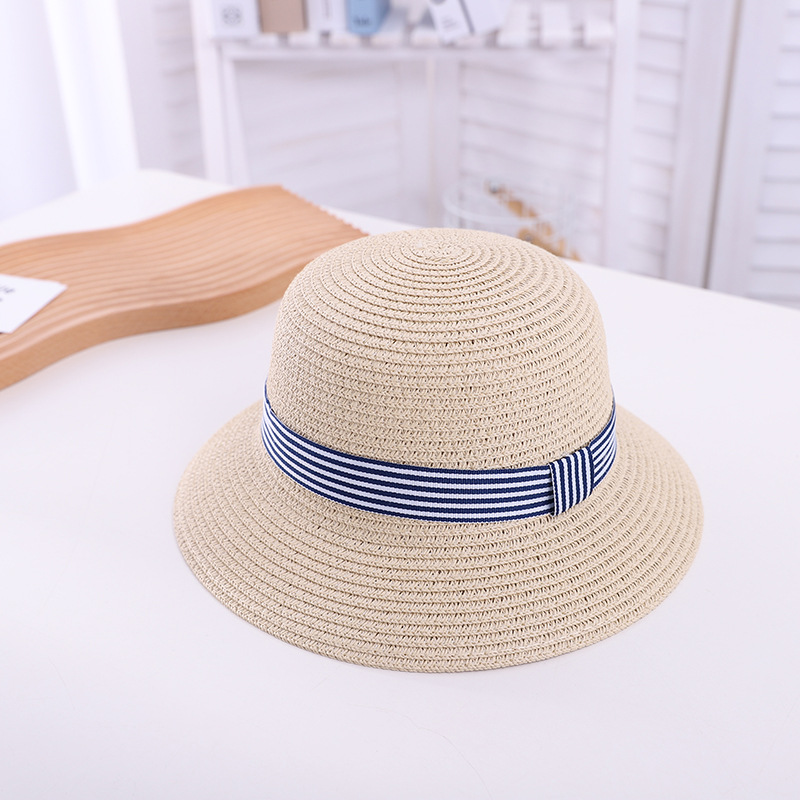 New Children's Basin Hat Boys and Girls Summer Parent-Child Straw Hat Small Fresh Bow Children Beach Sun Hat