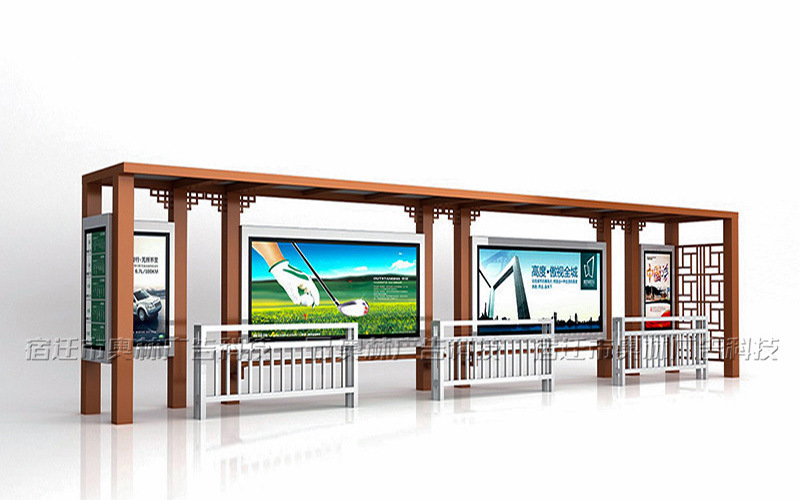 仿古候车亭公交站亭古典公交站台候车亭公交停靠站牌木纹漆候车亭