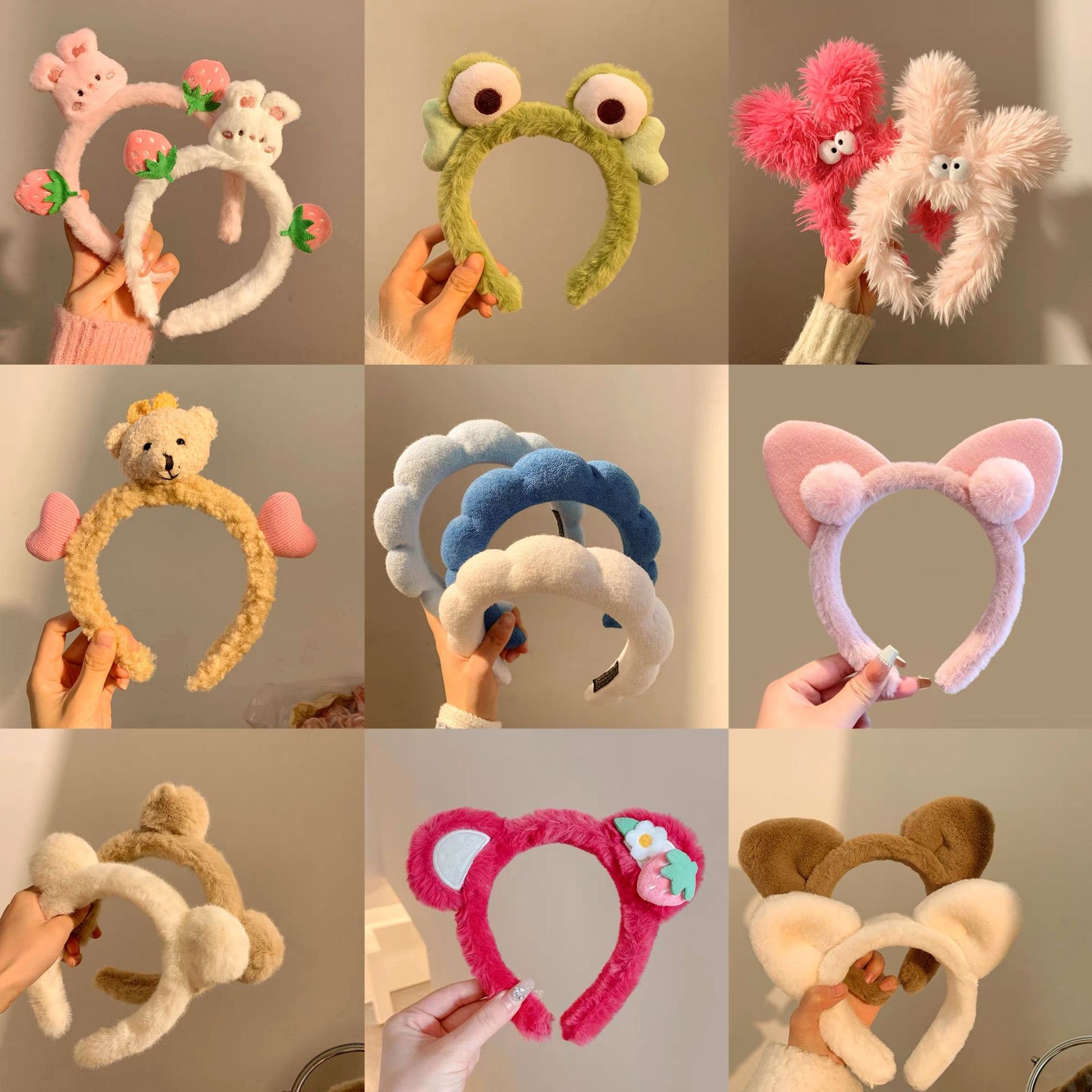 Face Wash Hair Bands Women's New Internet Celebrity Sweet Hair Pin Apply a Facial Mask Non-Slip Plush Headband Children's Cute Cartoon Hair Accessories