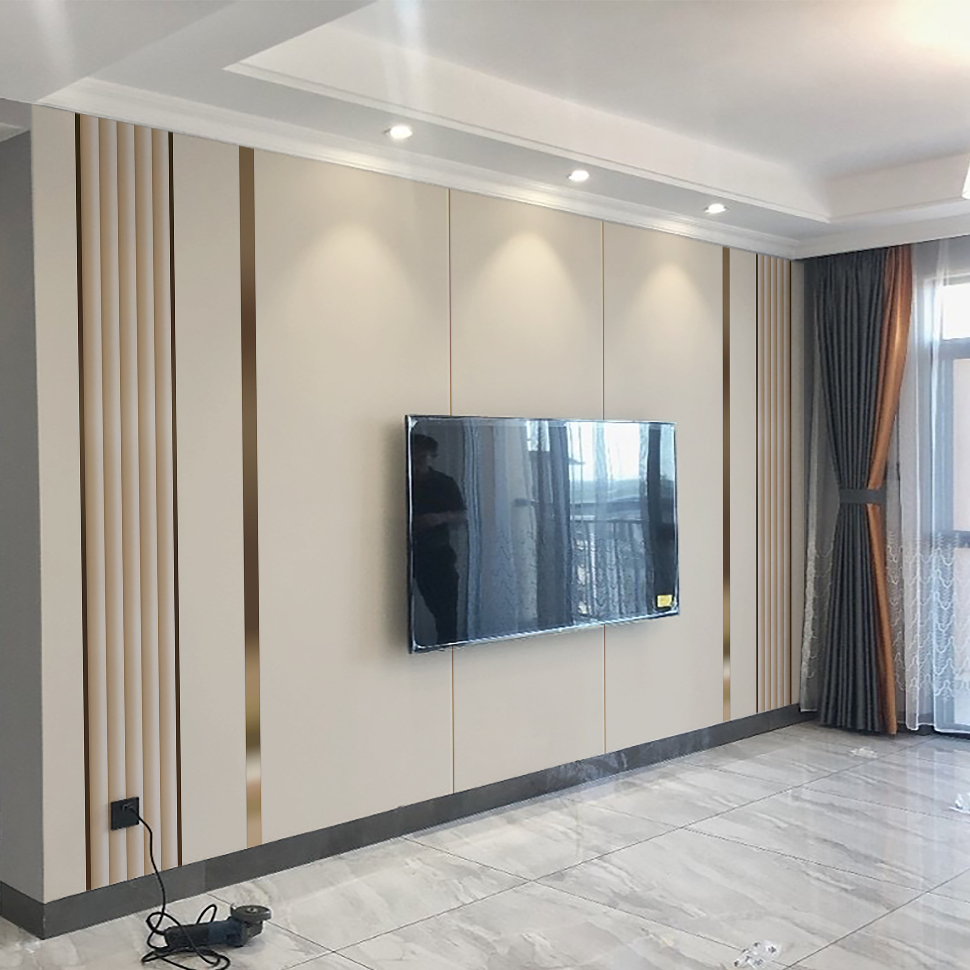 电视背景墙壁纸墙布客厅沙发卧室装饰格栅线条大气轻奢风影视壁画