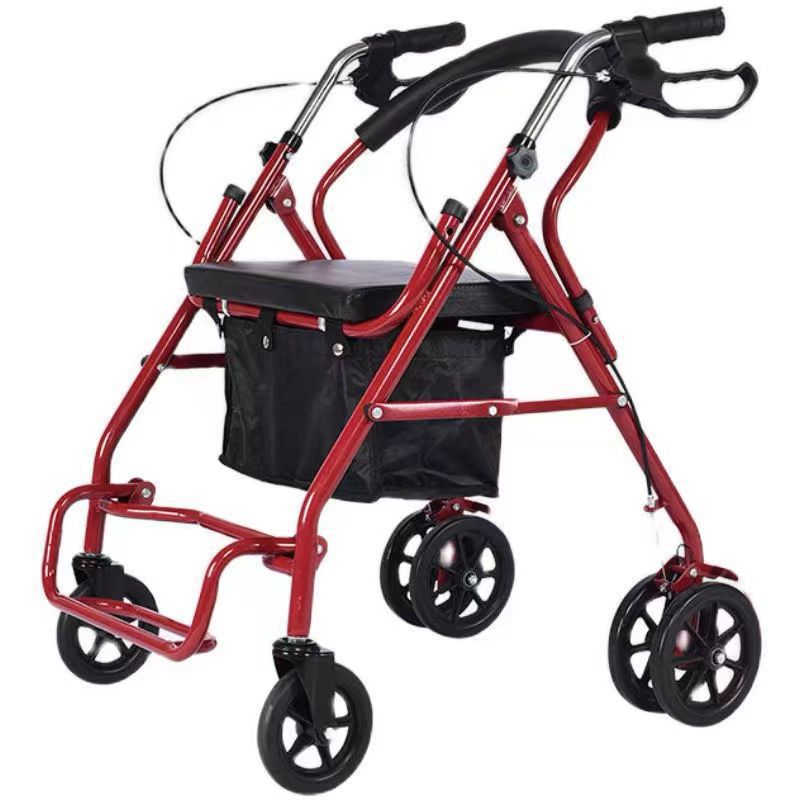 Walking Aid with Seat and Wheel Foldable Walking Aid with Pedal for the Elderly Shopping Cart with Basket