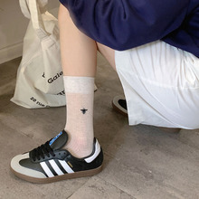 白色中筒袜女春夏季薄款可爱刺绣长袜ins韩国街头时尚外穿运动袜