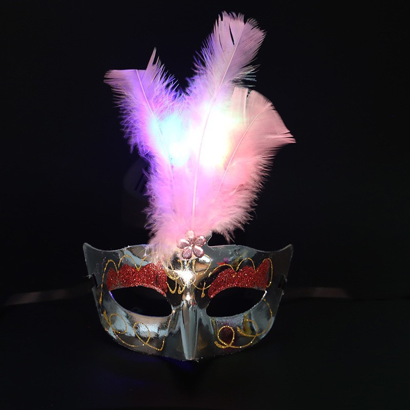 Halloween Luminous Feather Mask Half Face Female Children Masquerade Princess Mask Adult Party Props Supply