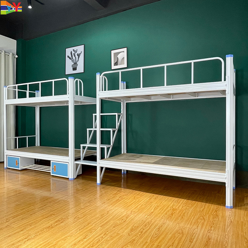 连体中梯四人位双层床上下铺铁架床上床下柜床底柜高架床学生铁床