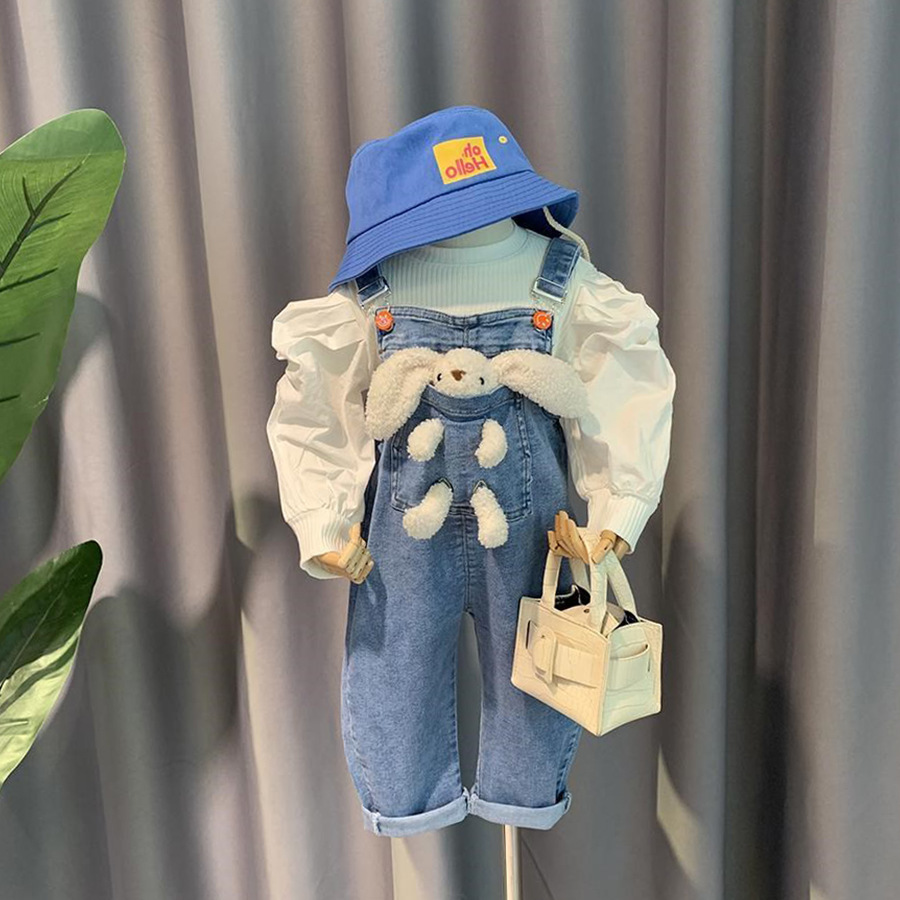 2023新款秋装女童背带裤套装牛仔网红女宝宝长裤可爱女童衬衫韩潮