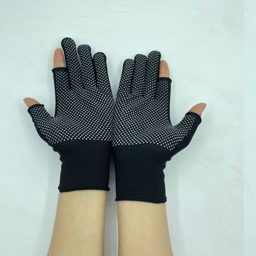 尼龙弹力漏指手套透气舒适耐磨防滑断指劳保手套触屏点珠点胶手套