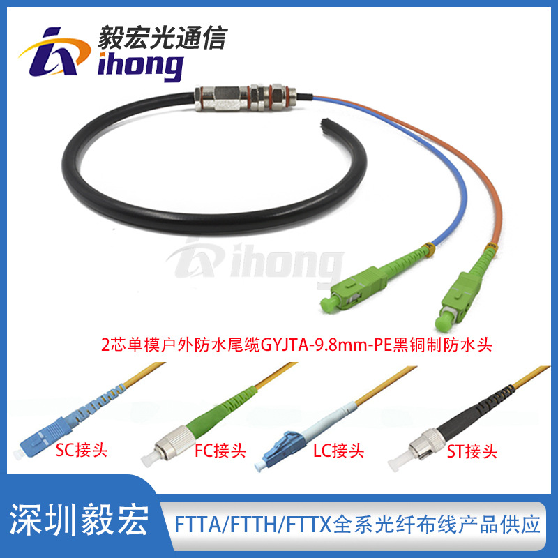 SC/FC/LC/ST接头2芯单模GYJTA-9.8mm-PE黑户外防水尾缆