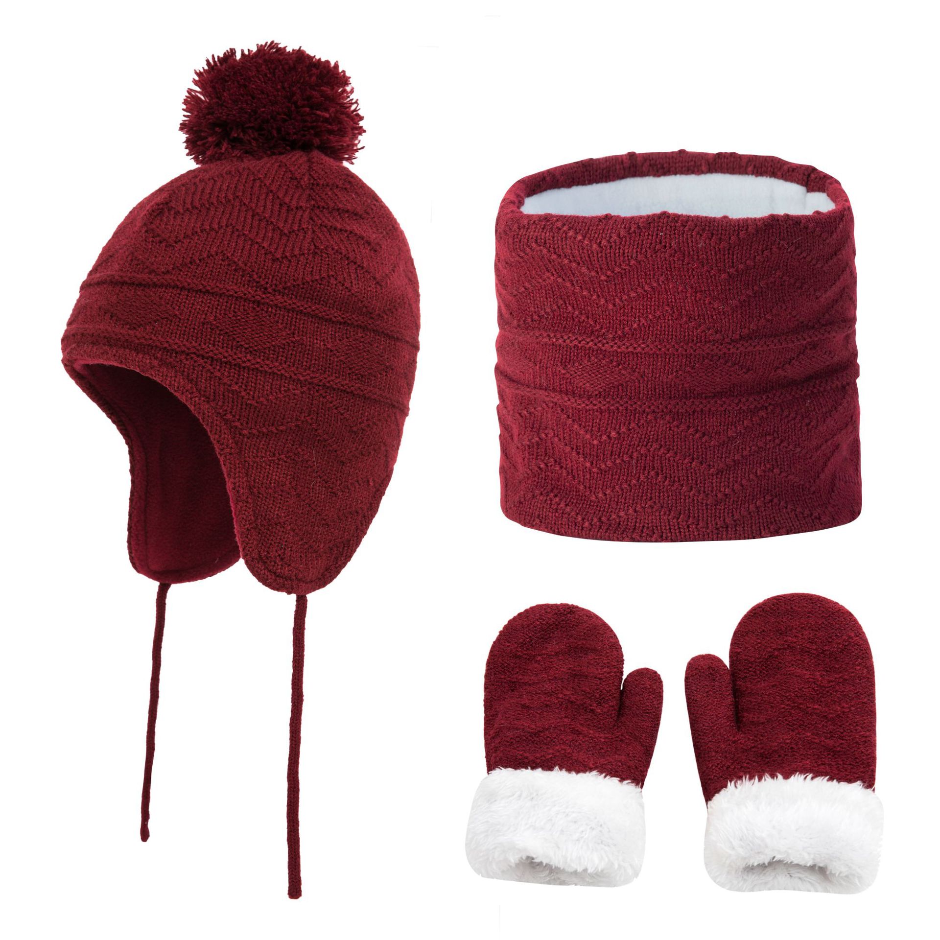 Plus Fleece Warm Children's Hat Scarf Gloves Three-piece Set