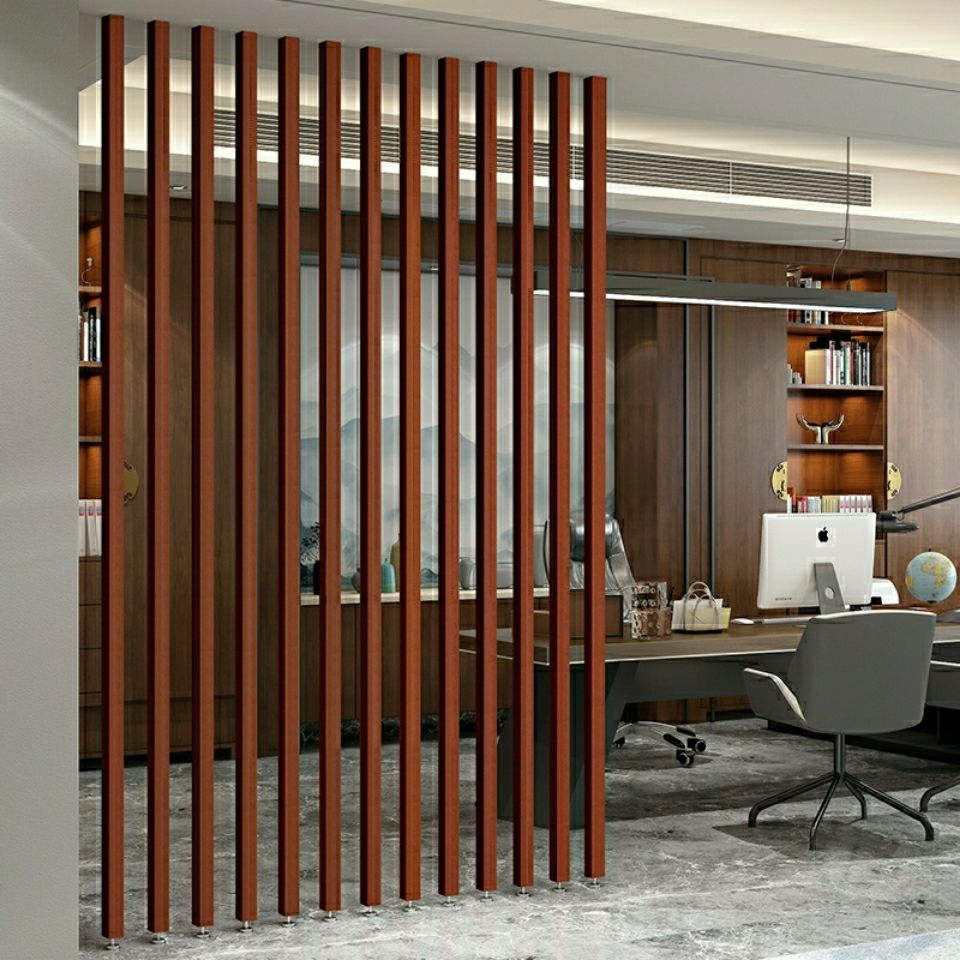 实木屏风隔断原木条客厅玄关免打孔装饰办公室立柱新中式格栅