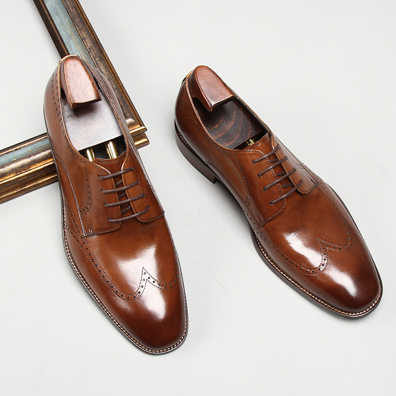 新款头层牛皮英伦布洛克雕花男式皮鞋男商务正装皮鞋宴会新郎皮鞋