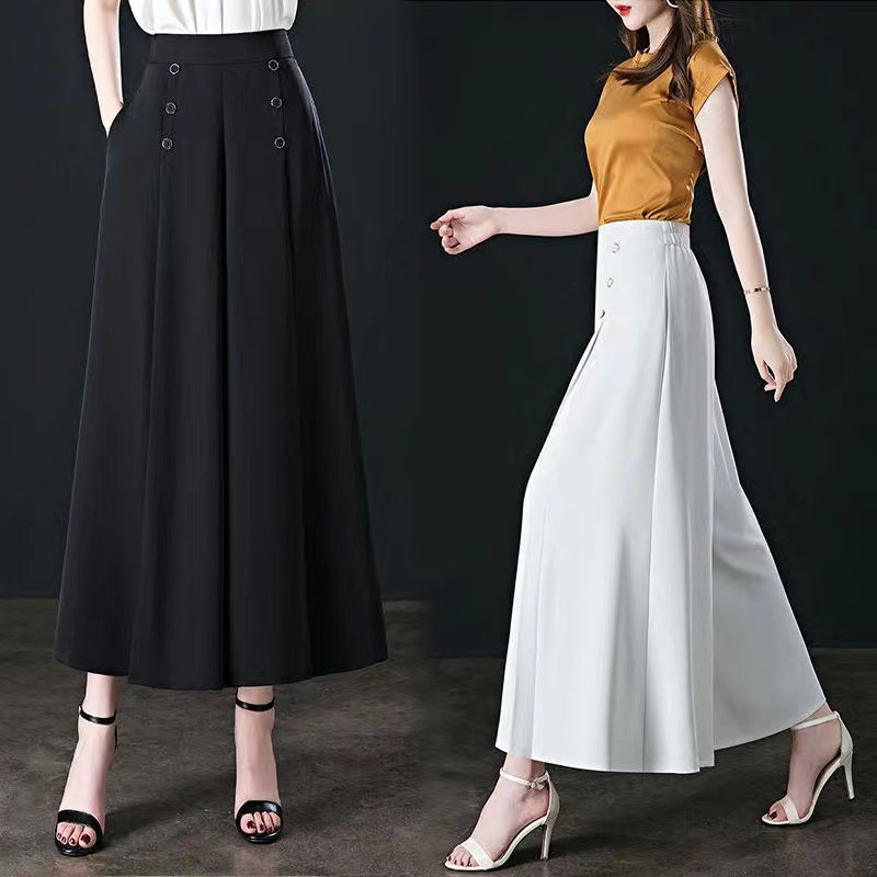 High Waist Culottes Women's plus Size 2023 New Korean Style Elastic Waistband Loose Drooping Wide Leg Cropped Harem Mom Pants