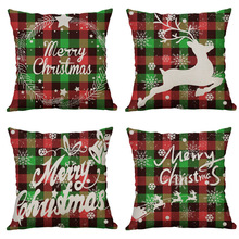 新款圣诞节抱枕套数码印花亚麻靠枕家居沙发靠垫麋鹿字母抱枕套印