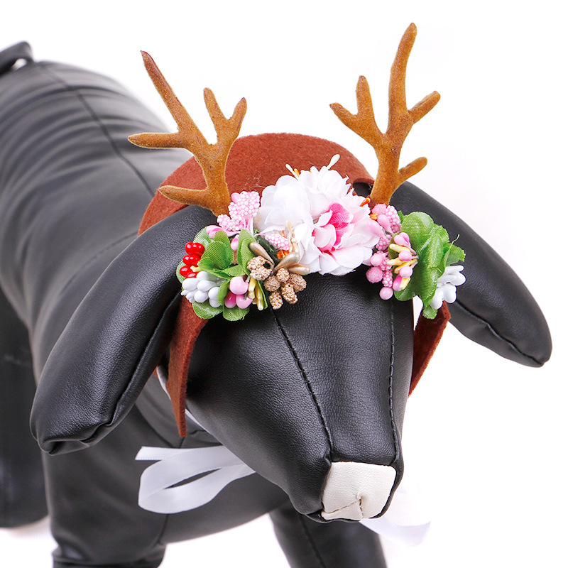 Cross-Border Hot Pet Headwear Christmas Antlers Pet Decorative Hat Antler Hairband Hair Ring Supplies Factory in Stock