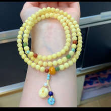 工厂直销天然蜜蜡白花多宝佛珠 点缀南红碧玉长链 牛奶白一件代发