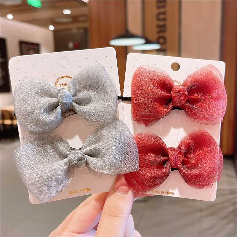 Bowknot Hair Ring Pure Color Mesh Children's Hair String Korean Style Hair Band Minimalistic Headdress Cute Princess Hair Accessories