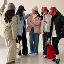 立领棉服女短款纯色棉衣加厚保暖韩版宽松闺蜜款冬季学院风防寒服