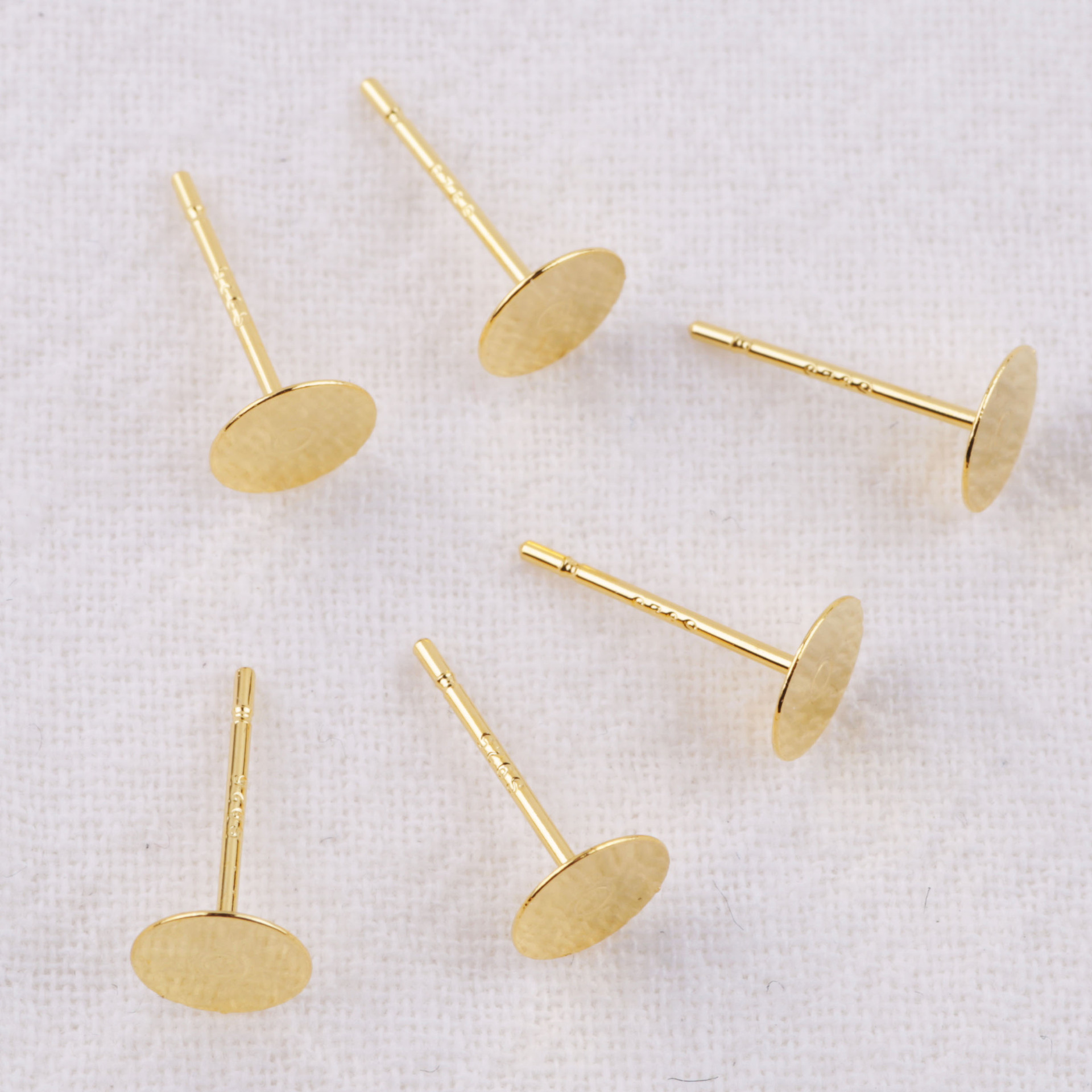 18k真金电镀铜平针带925 白铜耳针包金平头圆头耳钉手工耳环配件