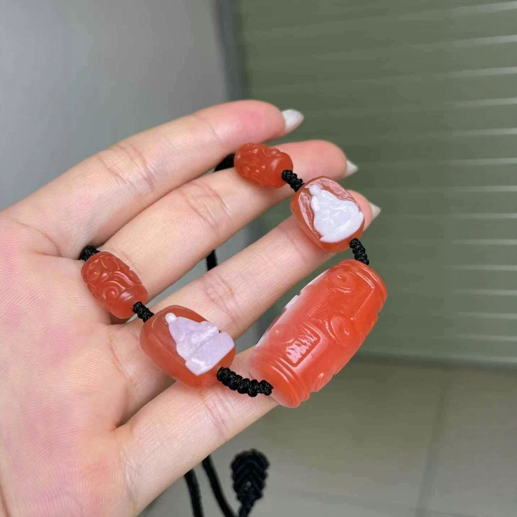 保山南红红白料俏色悟道手串一条 颜色红润 色红肉满 干净无杂裂