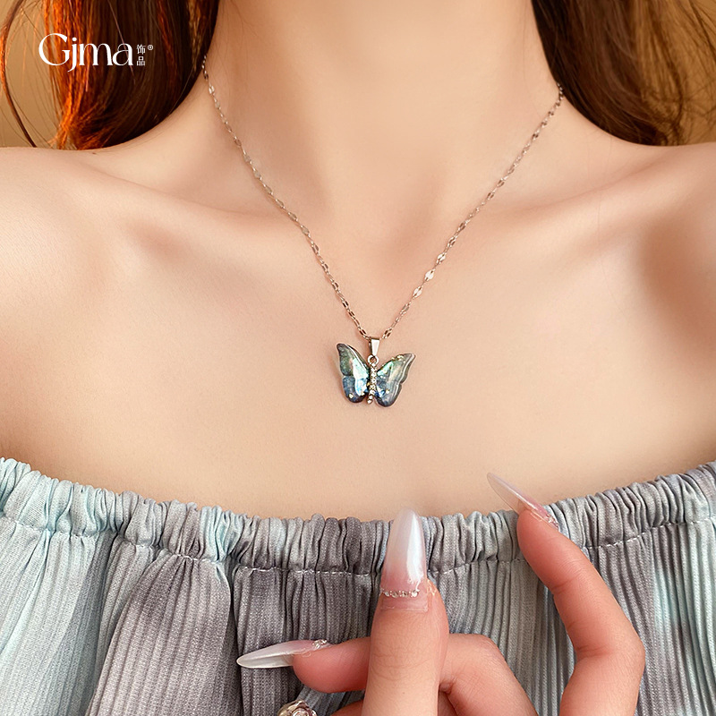 Korean Style Personalized Diamond Butterfly Necklace Minority Fashion Trendy Clavicle Chain Temperament Wild High Sense Necklace Wholesale