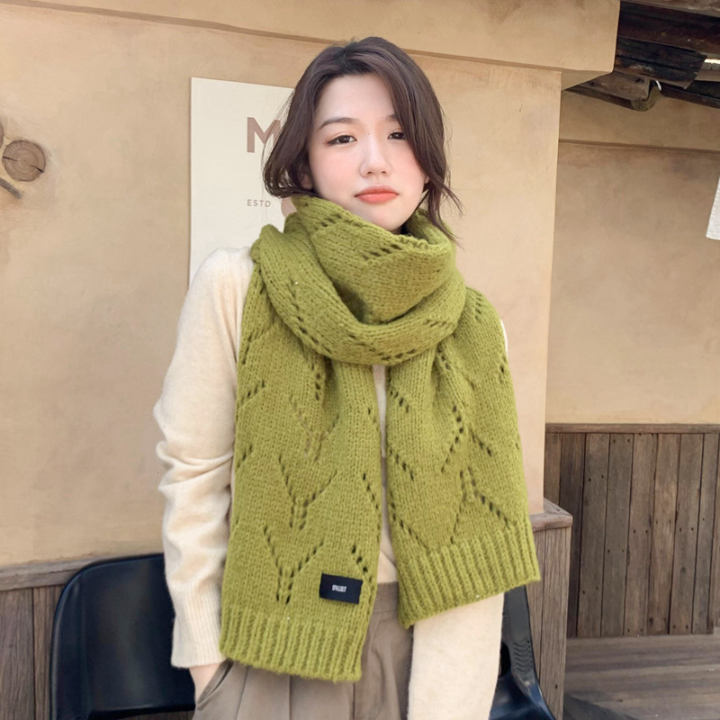 solid color scarf female winter korean fashion trend wool shawl japanese retro spring and autumn knitted scarf tide