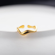 极简不规则流体线条钛钢戒指女高级感光面镀18K金持久保色可调节