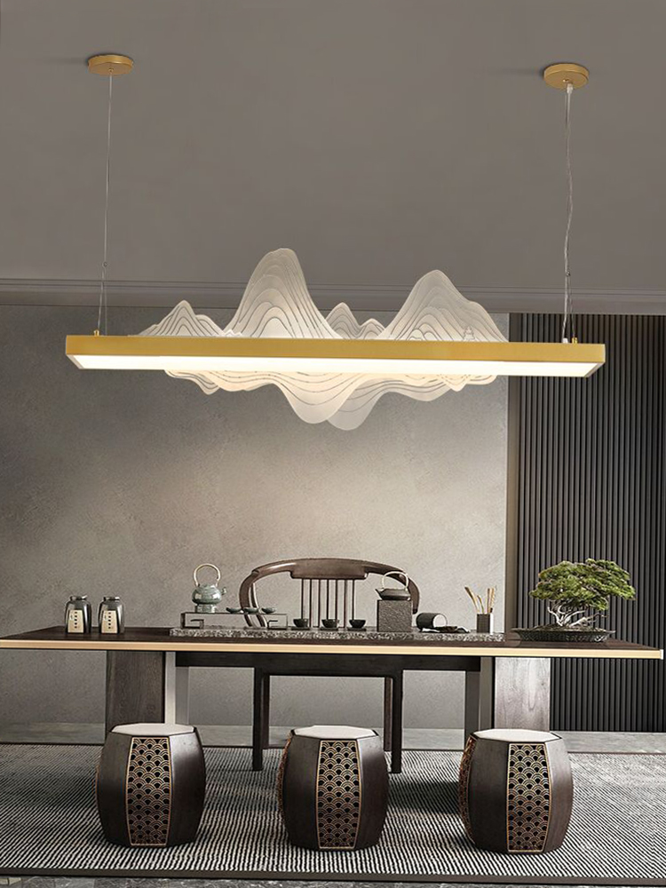 设计师新中式茶室山水吊灯中国风古典吧台书房禅意餐厅长条前台灯