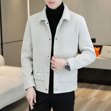 跨境货源 韩版翻领短款毛呢大衣男 冬季新款青年修身单排扣外套