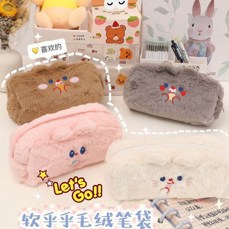 笔袋ins日系高颜值女学生韩版可爱简约网红收纳大容量毛绒文具金