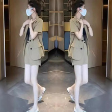 夏秋新款时尚西服套装女韩版气质显瘦短袖外套高腰阔腿短裤两件套