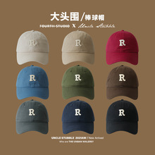 韩版字母Rp鸭舌帽子男女同款软顶纯棉棒球帽简约刺绣大头围帽批发