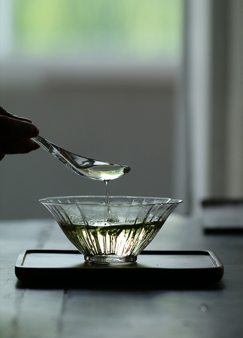 手工耐热玻璃日式点茶碗家用个人泡绿茶碗茶勺斗笠干泡碗茶盏