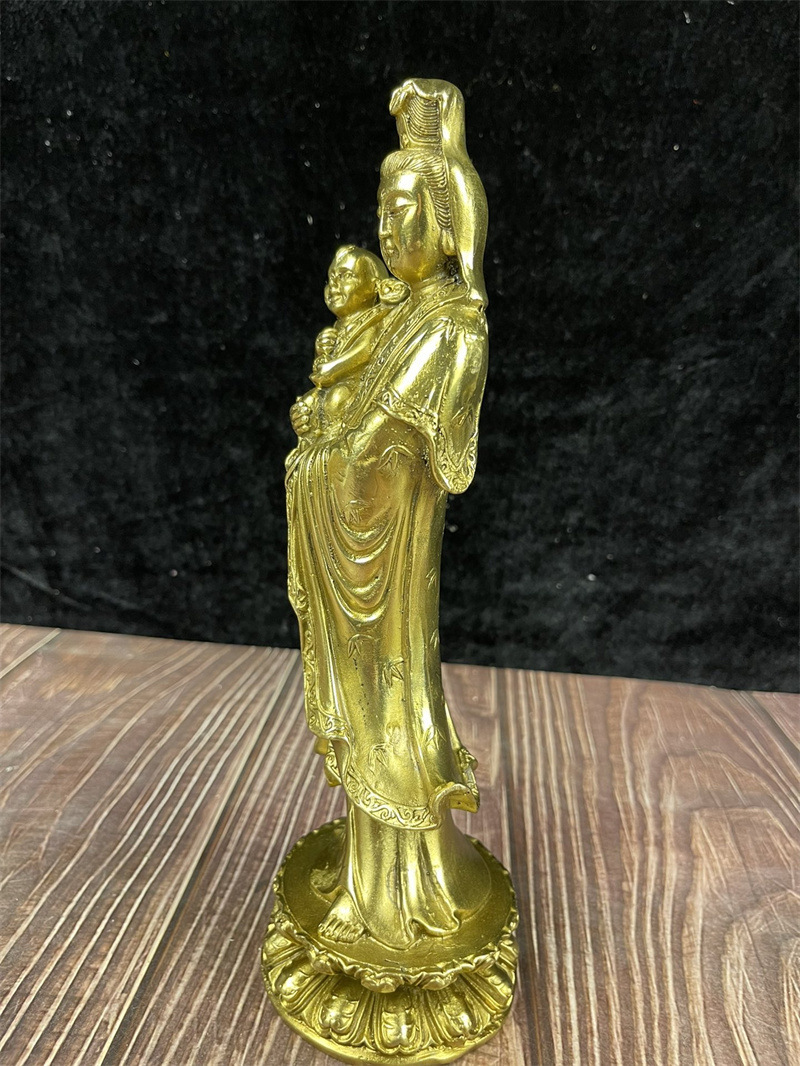 铜器批发 黄铜送子观音站送子观音铜像黄铜观音工艺品摆件