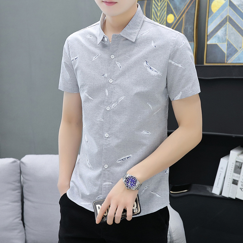 Summer Thin Casual Short-Sleeved Shirt Men's Korean-Style Trendy Men's Business Printed Half Sleeve Shirt Handsome Shirt Top