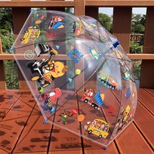 新品卡通透明伞挖土机男女孩小学生自动宝宝幼儿园长柄伞儿童雨伞